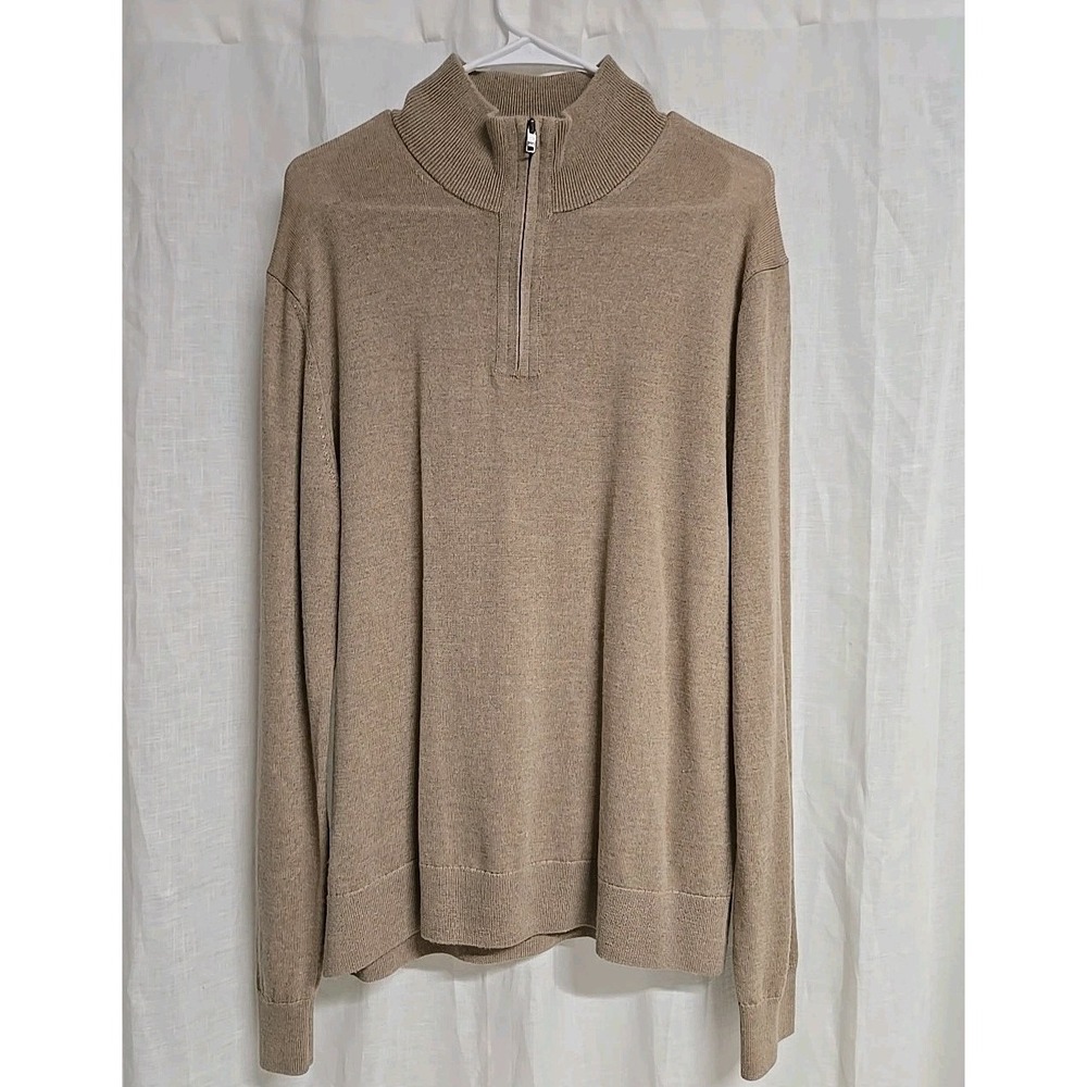 Banana Republic 100% Merino Wool ‎ Quarter Zip Pullover Sweater Beige Men's Sz L - Picture 2 of 10